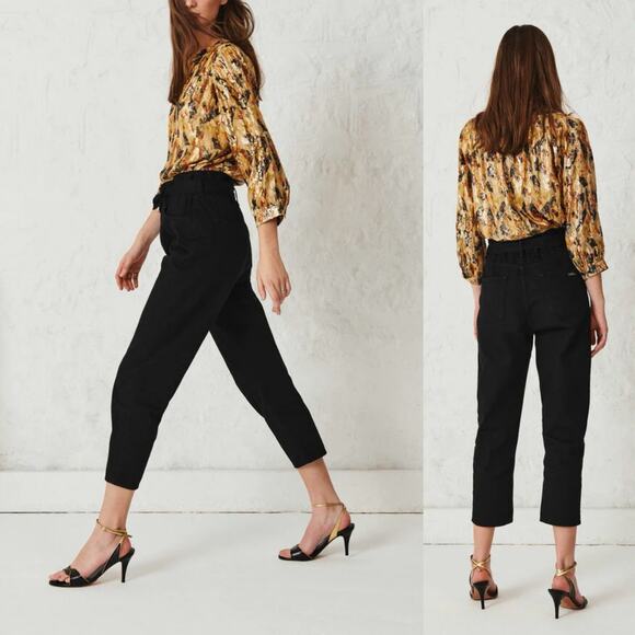 Ba&sh Womens Jalia Cropped High Rise Tapered Leg Jeans in Black Size 3 / US 8 - Picture 16 of 16